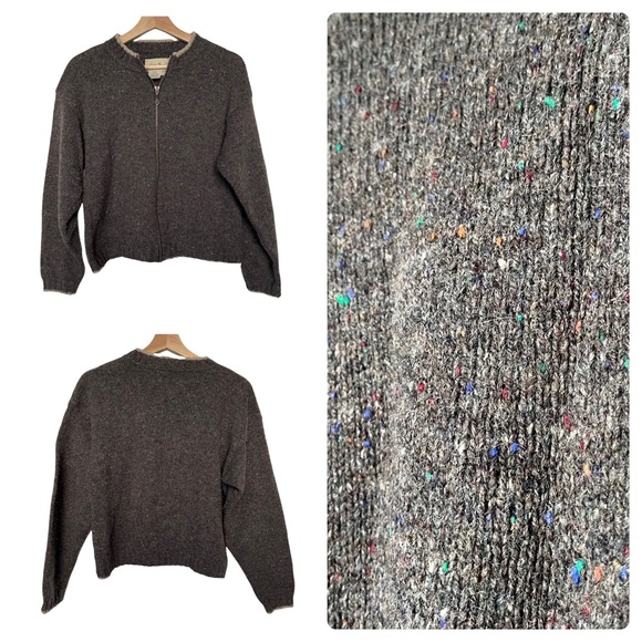 Vintage Eddie Bauer Zip Up Speckled Wool Cardigan Sweater - Picture 1 of 5